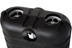 Flame King low-profile black finish preserves RV aesthetics while covering tanks.