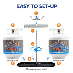 Flame King rv propane tank hold system keeps fuel upright and accessible on trips.