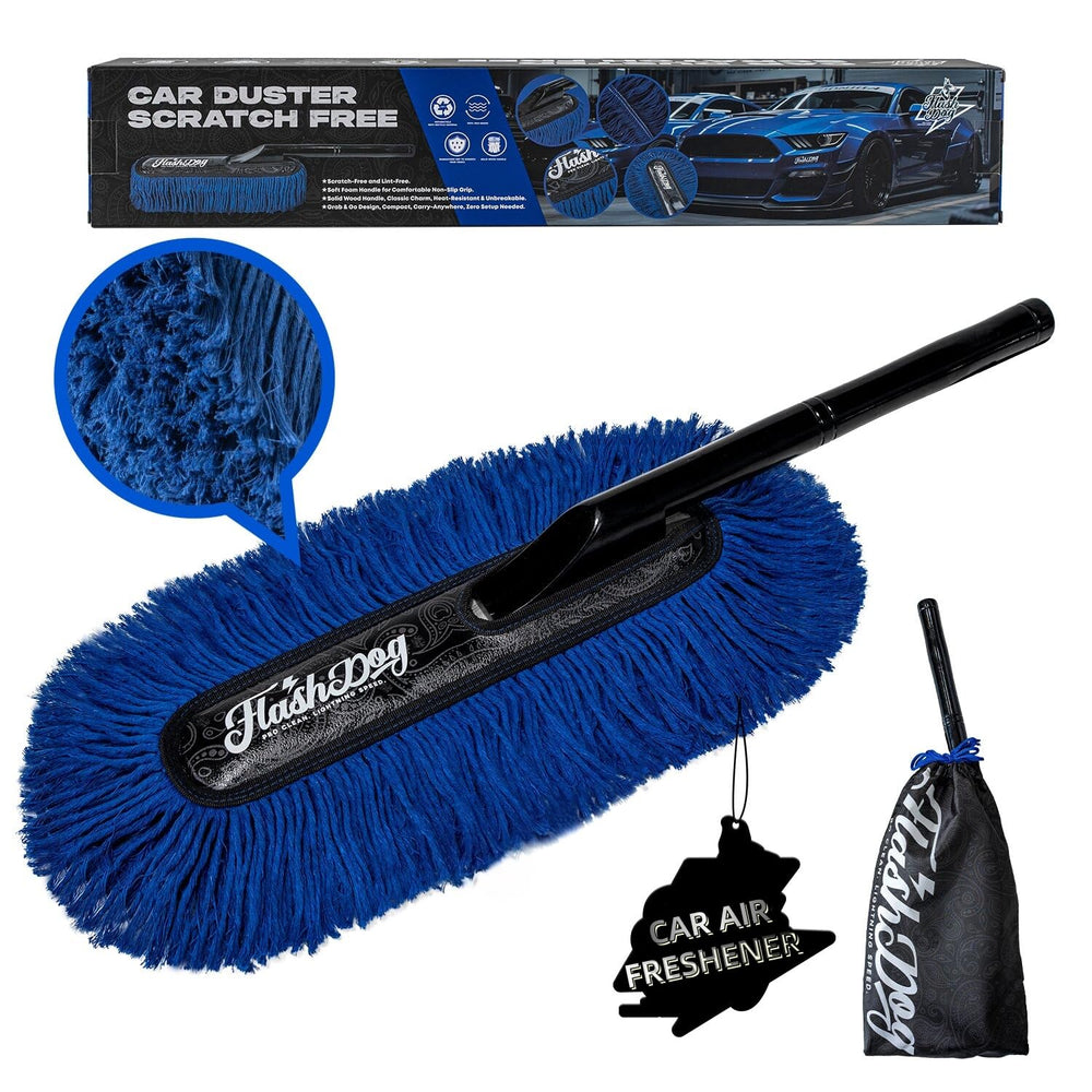 Flash Dog Car Duster Exterior safely lifts dust with wax-infused fibers for a quick shine.
