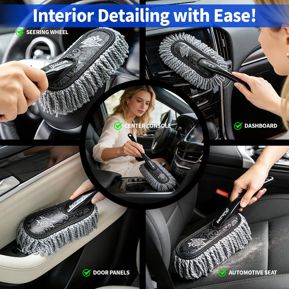 Compact cleaning kit fits in the trunk for on-the-go use
