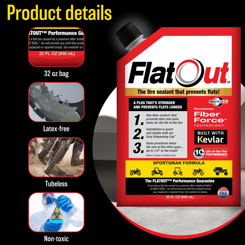 FlatOut for ATVs, UTVs, dirt bikes, and golf carts supports dependable field performance
