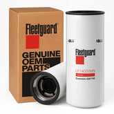 Fleetguard LF14000NN oil filter close-up showcasing Nanonet media for engine protection