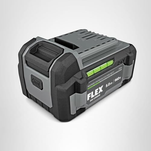 FLEX 24V 5.0Ah charging port enabling fast recharge with compatible chargers.