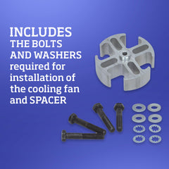 Multiple spacers allow adjusting fan position for optimal cooling