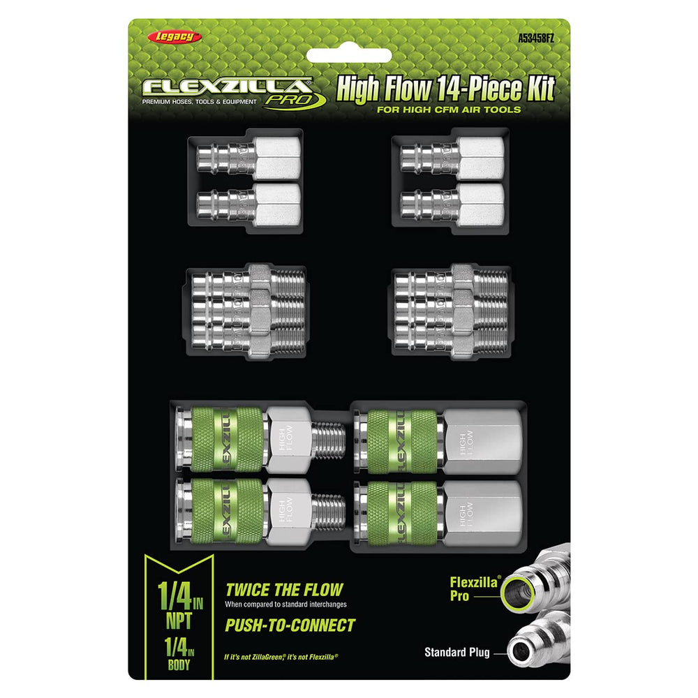 Flexzilla Pro high flow plug for 1/4 inch NPT enables quick tool connection.