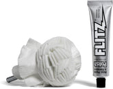Flitz buff ball attached to drill for high-luster metal and plastic polishing.