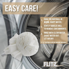 Flitz self-cooling buff ball enables durable, reusable polishing sessions.