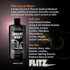 Flitz Faucet Wax Plus granite polish enhances stone surfaces with subtle luster.