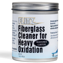 Flitz Fiberglass Cleaner jar removing heavy oxidation on faded fiberglass surface