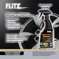 FLITZ matte finish cleaner buffed with microfiber cloth for streak-free results.