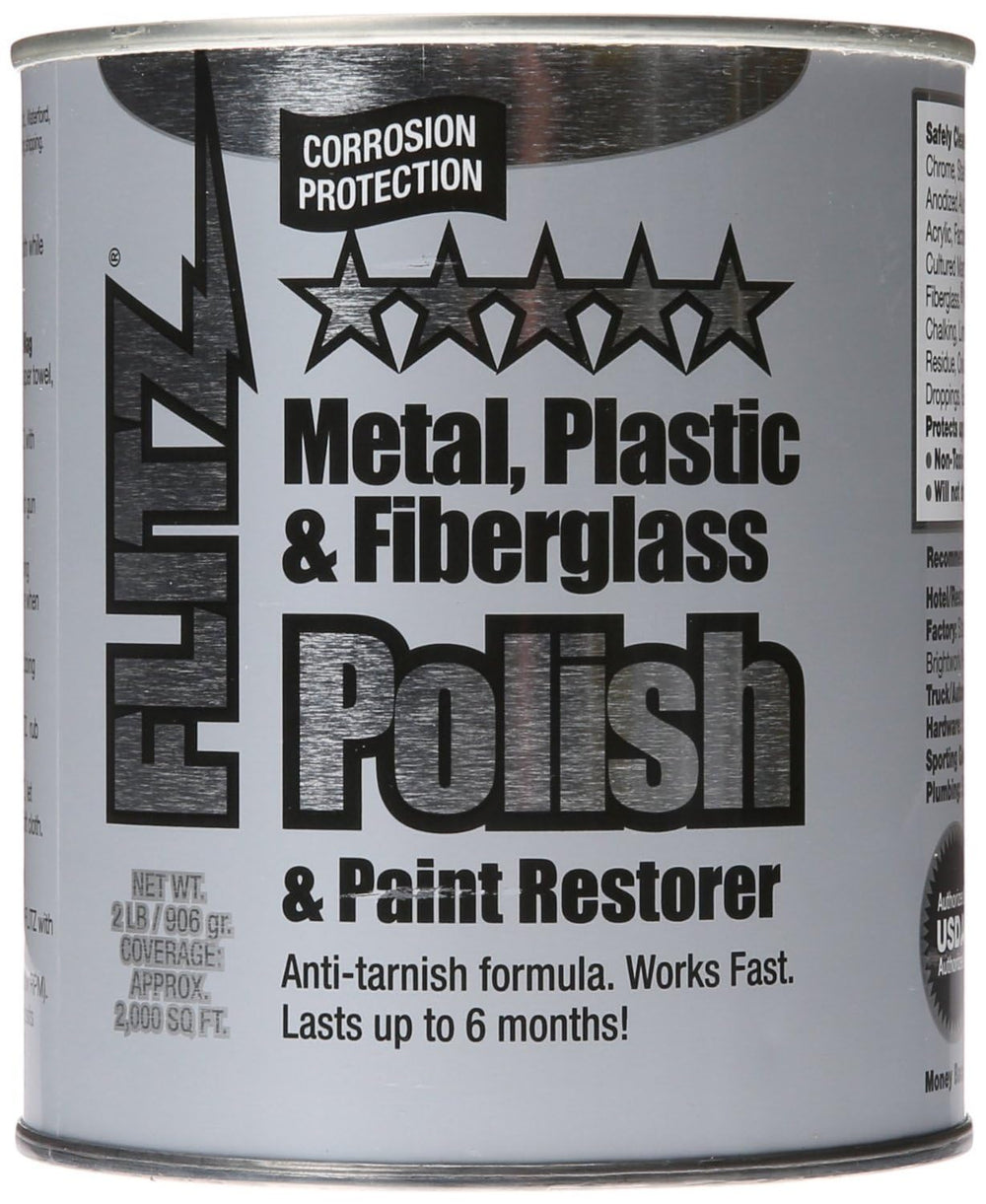Flitz metal polish paste 2lb can brightens solid chrome with easy buffing.