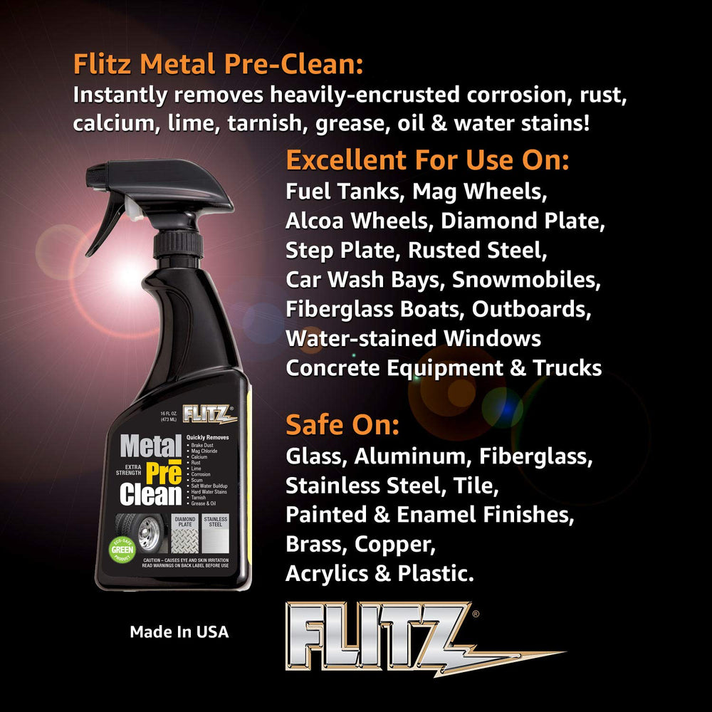 FLITZ Metal Pre Clean rust removal action demonstrates rapid surface refresh.