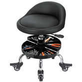 FLOLXNB garage mechanic stool with storage tray for organized repairs.