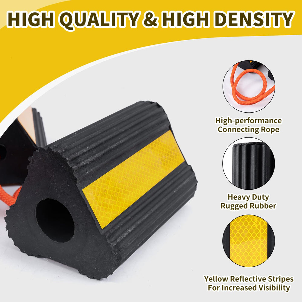 Florety wheel chocks with rope connection enabling quick deployment and secure setup.