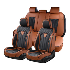 FLORICH leather seat covers in front view show universal fit for most vehicles.