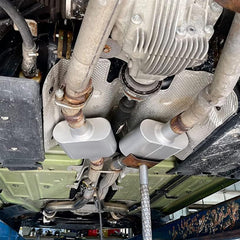Floshine universal mufflers aluminized steel construction provides heat resistance and durability.