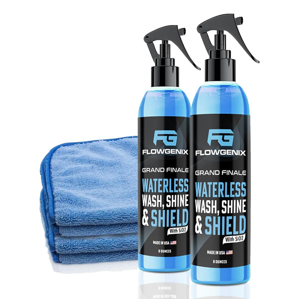 Flowgenix Grand Finale bottle and spray nozzle for quick waterless detailing