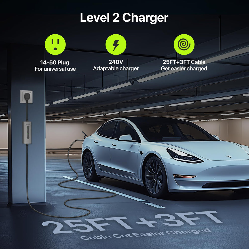 FlowGo shows a 25ft cable for flexible charging in multiple locations