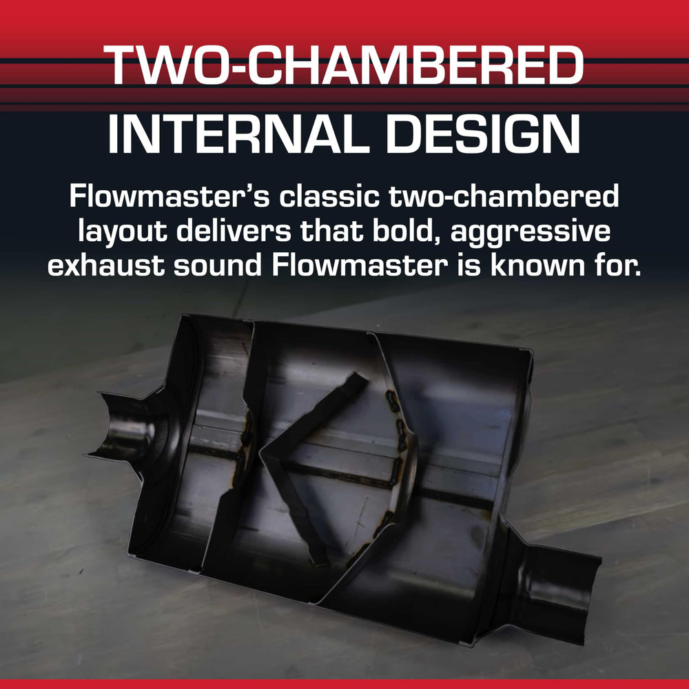 Flowmaster end-cap and muffler body built to endure high-heat environments.