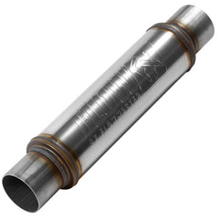 Flowmaster Flow FX chambered muffler 3in-3out viewed front for balance and deeper tone