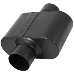 Flowmaster Super 10 Series muffler front view with bold build and aggressive presence.
