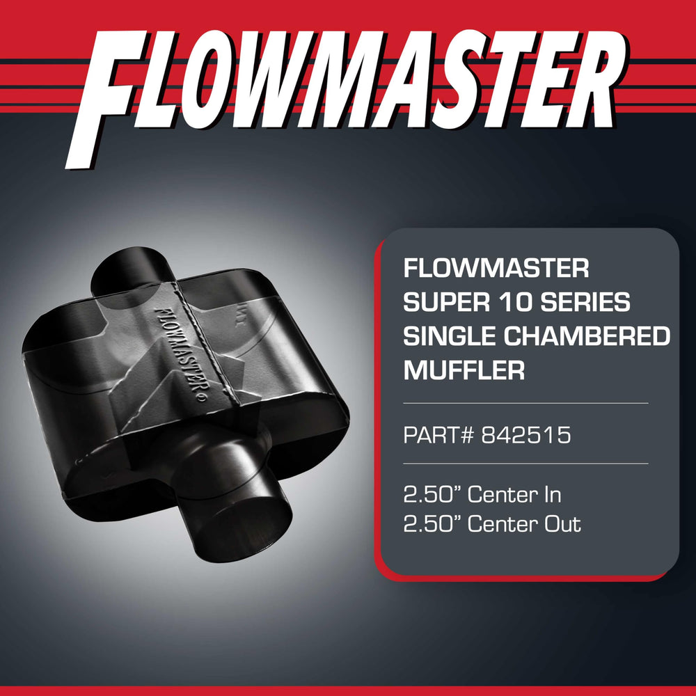 Flowmaster Super 10 Series muffler side profile shows compact fit