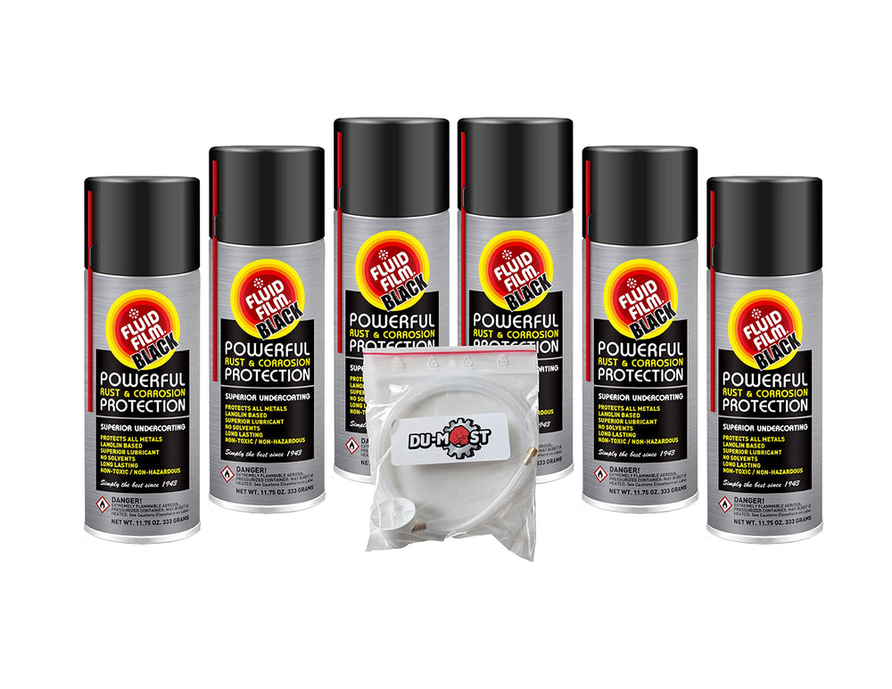 Fluid Film Black six-aerosol cans provide comprehensive corrosion protection and lubrication.