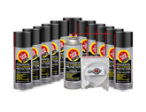 Fluid Film Black aerosol can applying corrosion protection to metal.