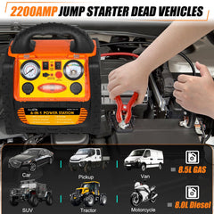 FlyAuto jump starter’s digital air compressor inflating tires on the go