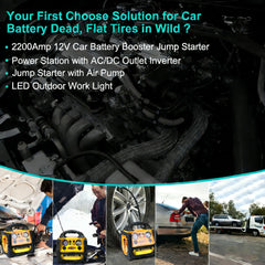 FlyAuto 6-in-1 jump starter used with multiple vehicle types on the road