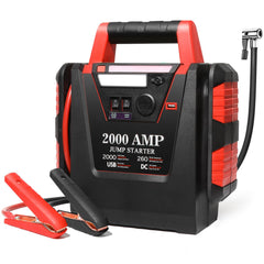 FlyAuto jump starter with air compressor powers a dead battery on the road