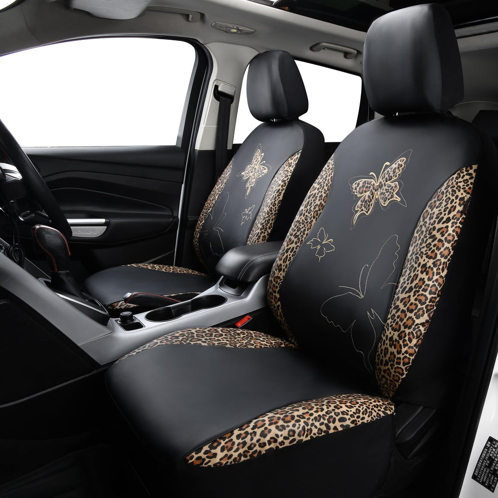 Close-up of faux leather texture on Flying Banner Butterfly seat cover for premium feel