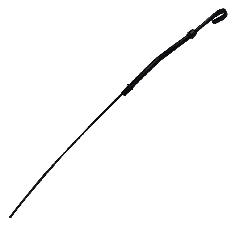 Flylin oil dipstick for Chevy SBC 265-400 shows precise fit in the dipstick tube