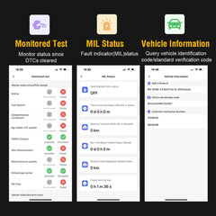 FlyroadUp OBD2 scanner battery voltage readout indicates health before trips.