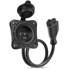 FMATOZ shore plug inlet with integrated cord for convenient RV power access