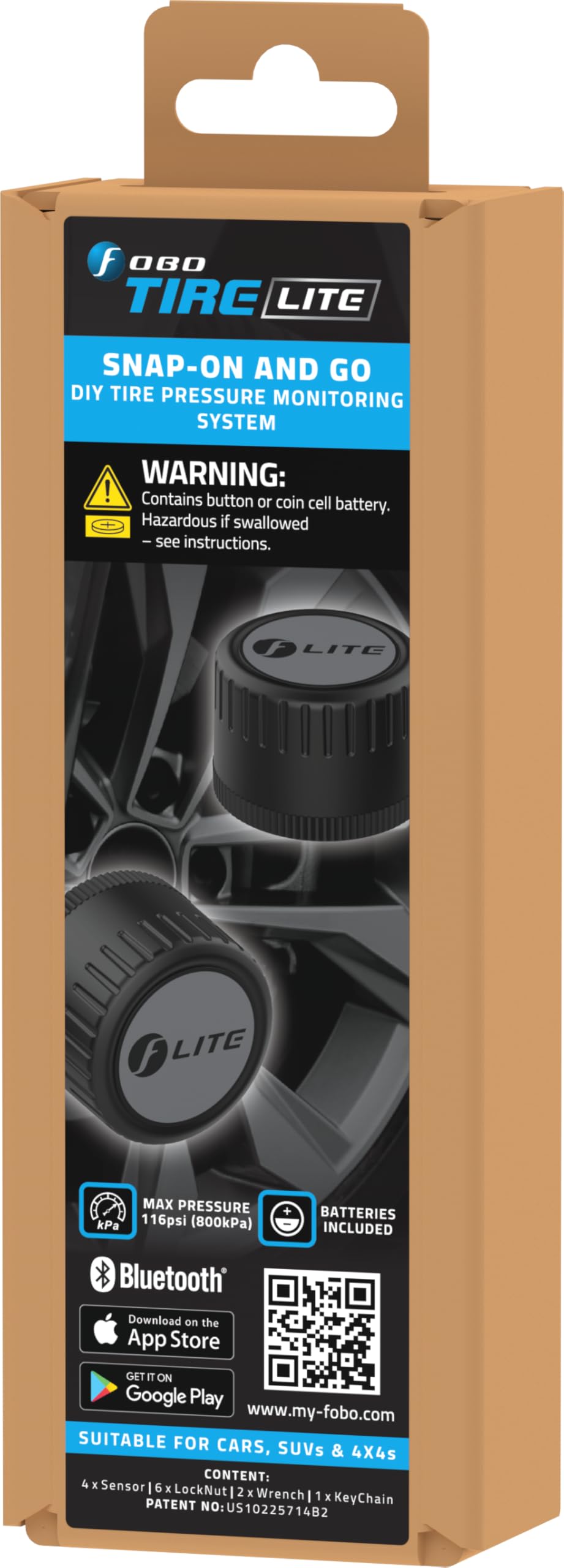 FOBO TIRE LITE installation step 1 shows quick, tool-free setup for DIY users.
