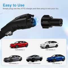 FOCSPROD J1772 to Tesla adapter connects quickly to a Model 3 for charging.