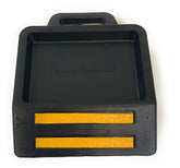 Foghorn Construction pallet jack wheel chock with base keeps trailers secure.