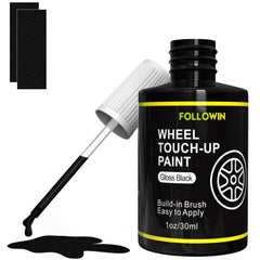 FOLLOWIN gloss black rim paint bottle for quick curb rash repair on wheels