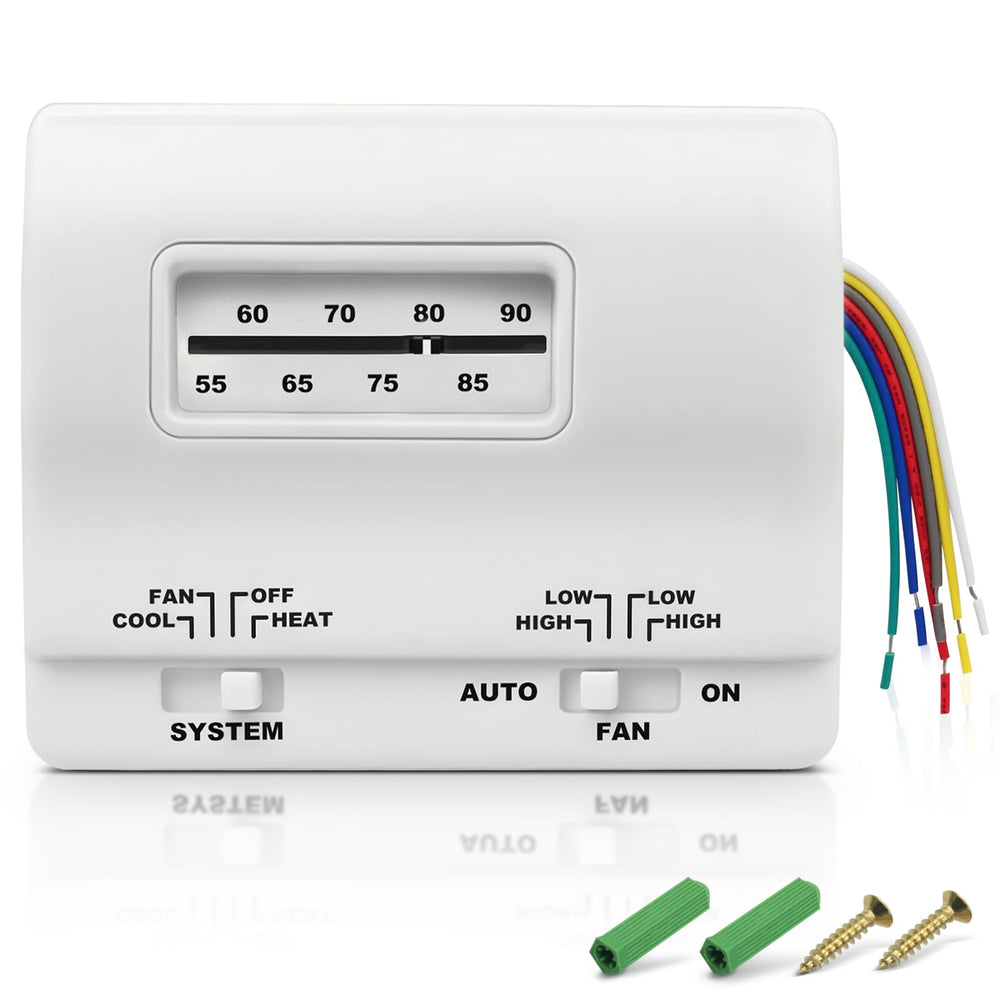 folosem 7330F3852 RV thermostat front view for easy compatibility with Coleman Mach units.