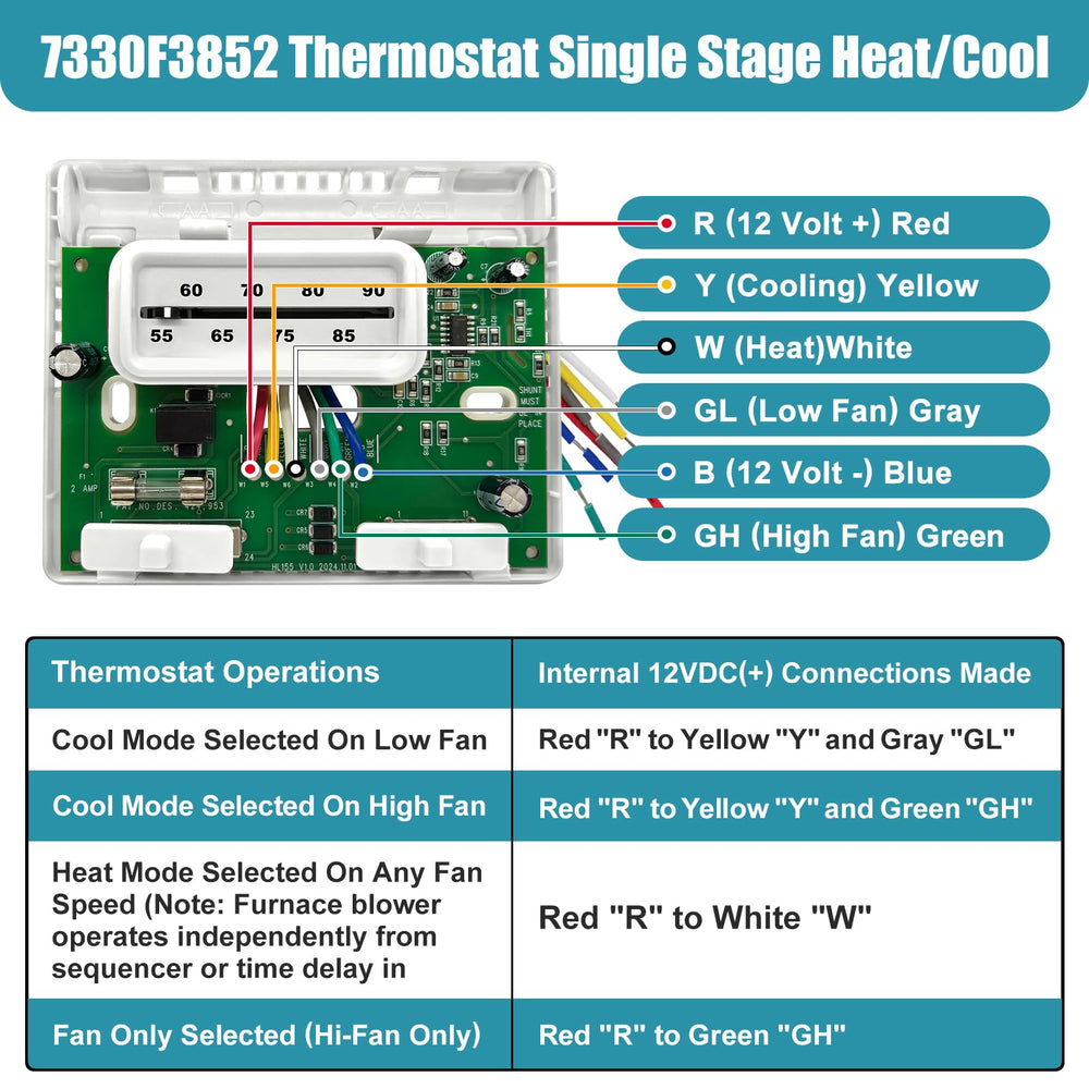 folosem 7330F3852 RV thermostat installed on dashboard for straightforward setup.