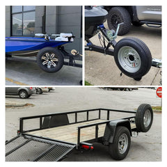 Foozet spare tire mount on trailer shows clear accessible positioning for fast tire changes.