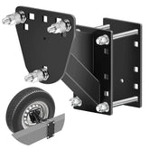 Foozet trailer spare tire mount assembly shows universal fit for multiple wheels and secure mounting.