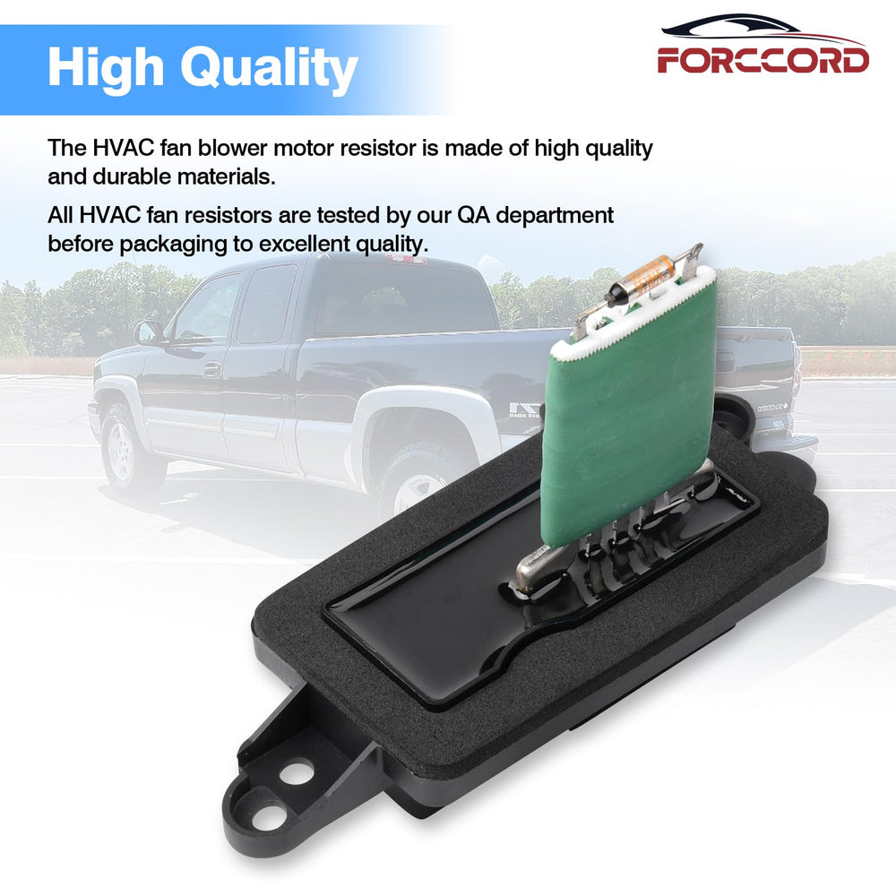 Forccord blower resistor with harness controls fan speed across climate settings.