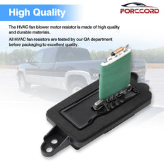 Forccord blower resistor with harness controls fan speed across climate settings.