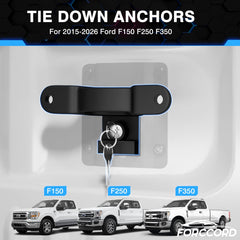 Forccord custom fit tie down anchors installed in truck bed demonstration.