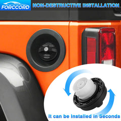Forccord Jeep Wrangler gas cap outdoor-use scenario showing durability.