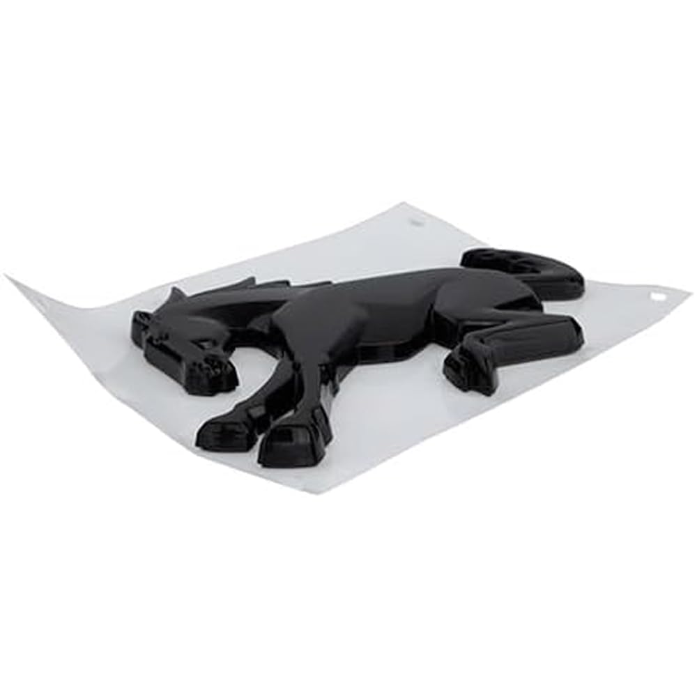 Ford Bronco emblem gloss black installation guide illustrates quick placement on vehicle.