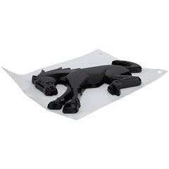 Ford Bronco emblem gloss black installation guide illustrates quick placement on vehicle.