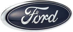 Ford AA8Z-9942528-A nameplate front view in dark blue for authentic OEM replacement